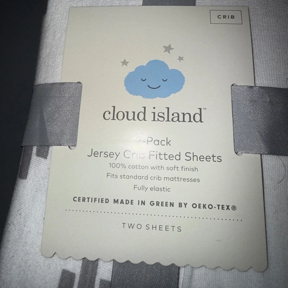 Cloud Island Jersey Crib Fit Standard Grey White New 2-Pack Cotton